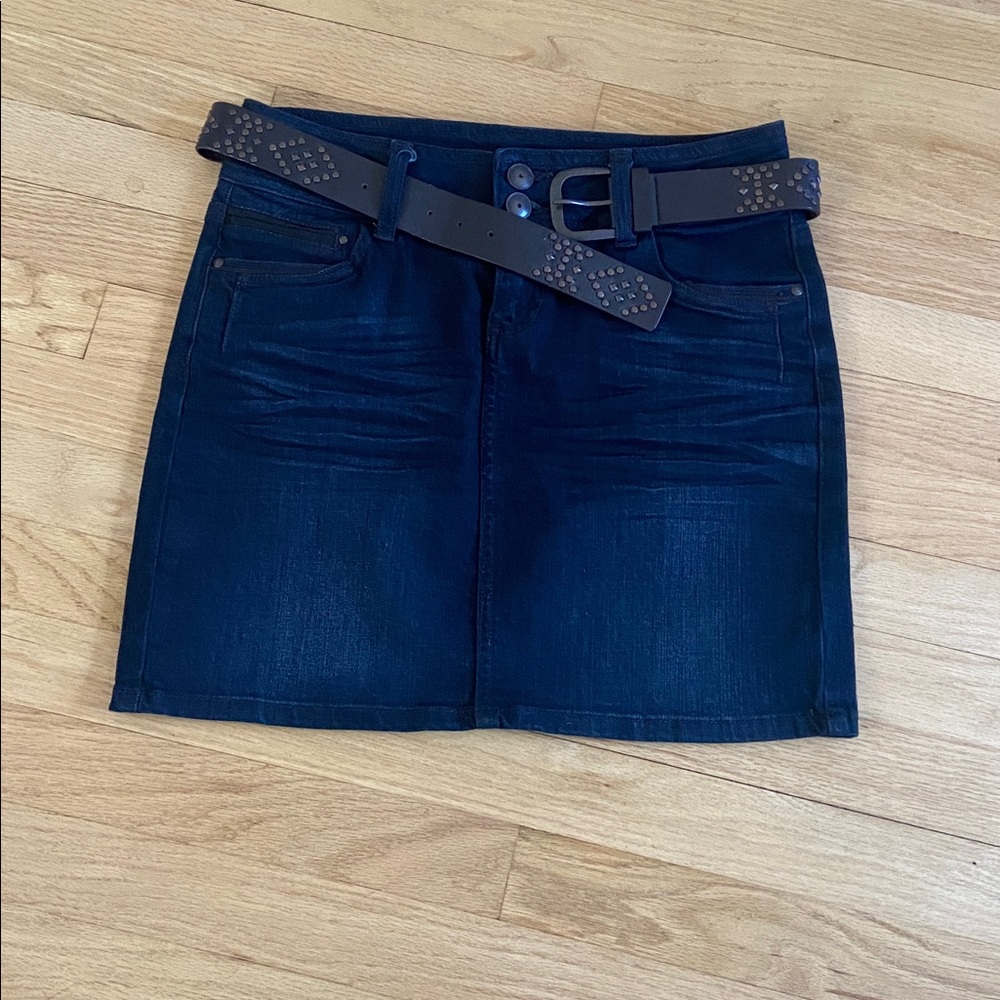 PROMOD Skirt Super Soft Thin Denim Jeans Blue w/ Belt NEW NWOT